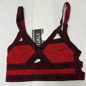 NwT: TIALS This is A Love Song Red Mesh Bralette with Black Trim Bra ❤️